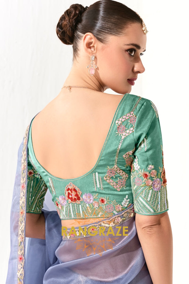 Moonlit Cascade Organza Tissue Saree