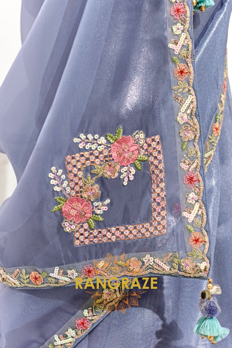 Moonlit Cascade Organza Tissue Saree