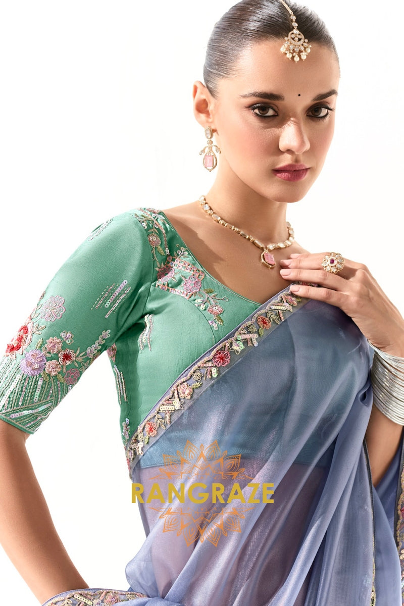 Moonlit Cascade Organza Tissue Saree