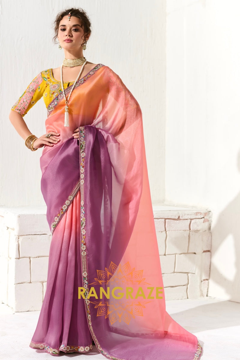 Sunset Symphony Organza Tissue Saree