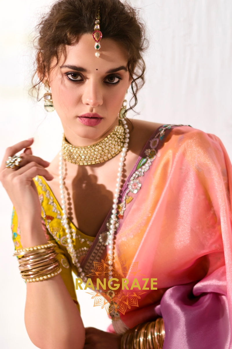 Sunset Symphony Organza Tissue Saree