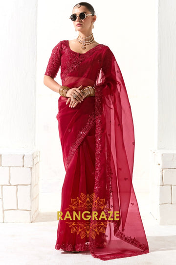 Crimson Charm Organza Saree