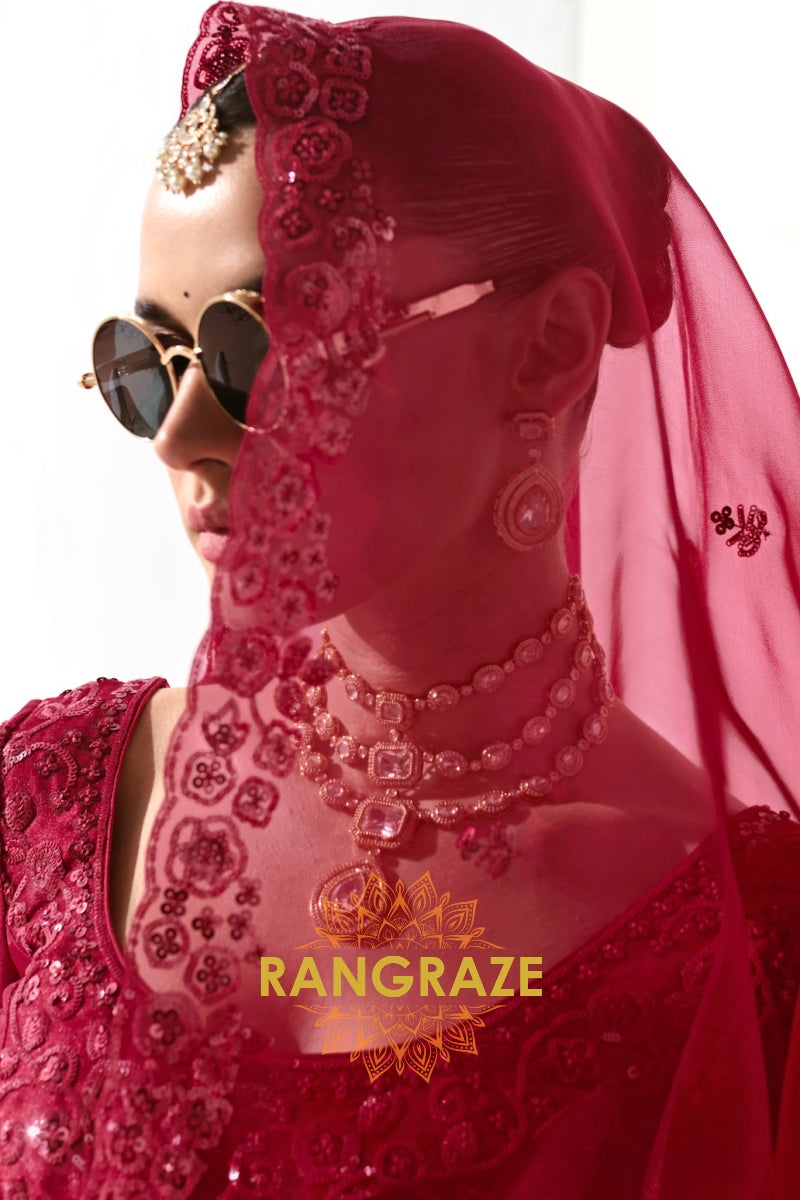 Crimson Charm Organza Saree