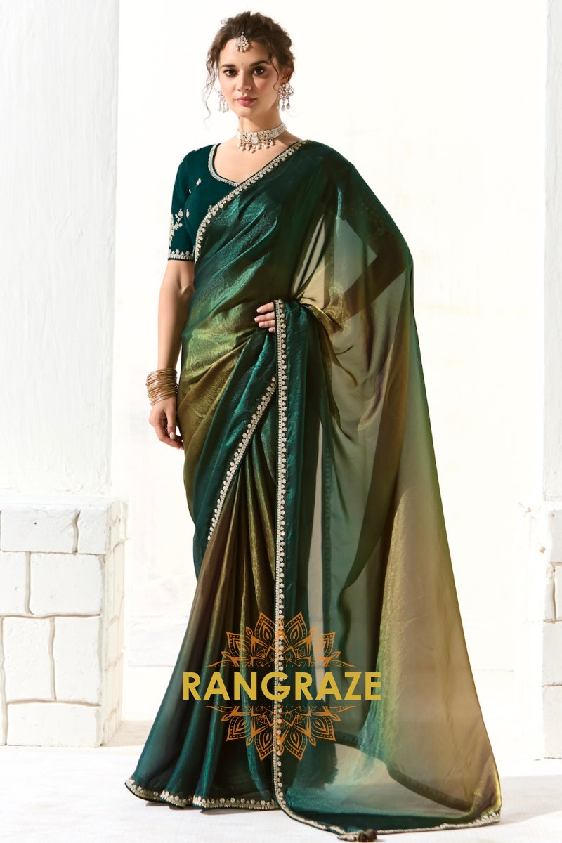 Enchanted Peacock Green Tissue Saree