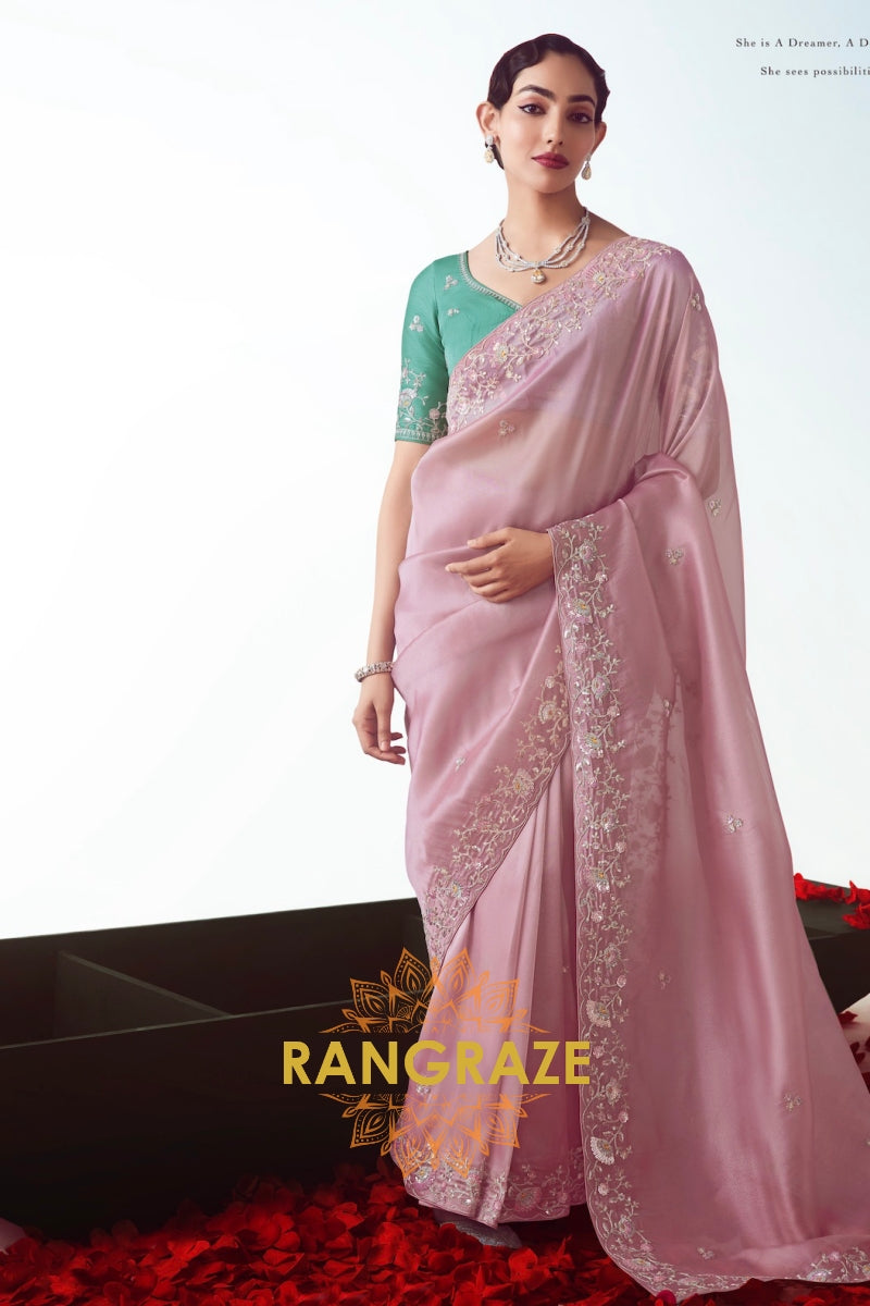 Blush Orchid Embroidered Cutwork Saree