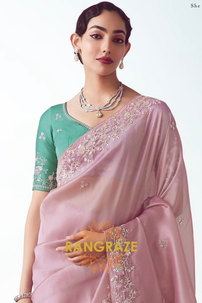Blush Orchid Embroidered Cutwork Saree