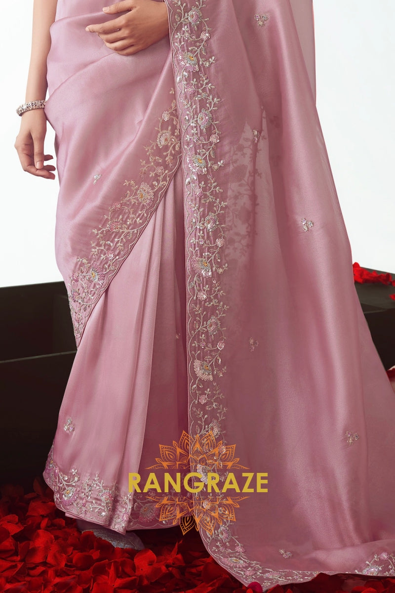 Blush Orchid Embroidered Cutwork Saree