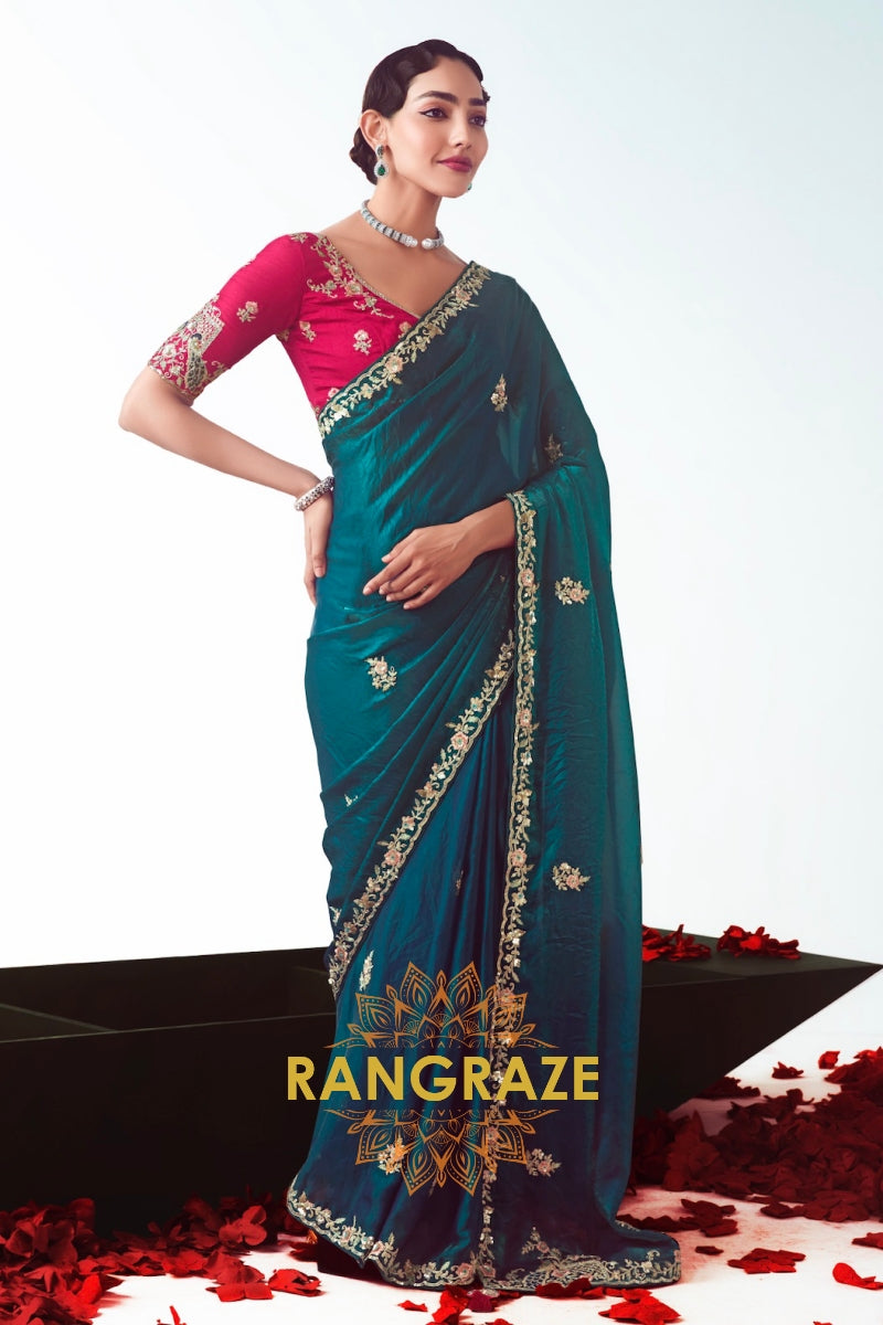 Emerald Gleam Embroidered Saree