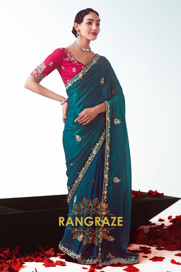 Emerald Gleam Embroidered Saree