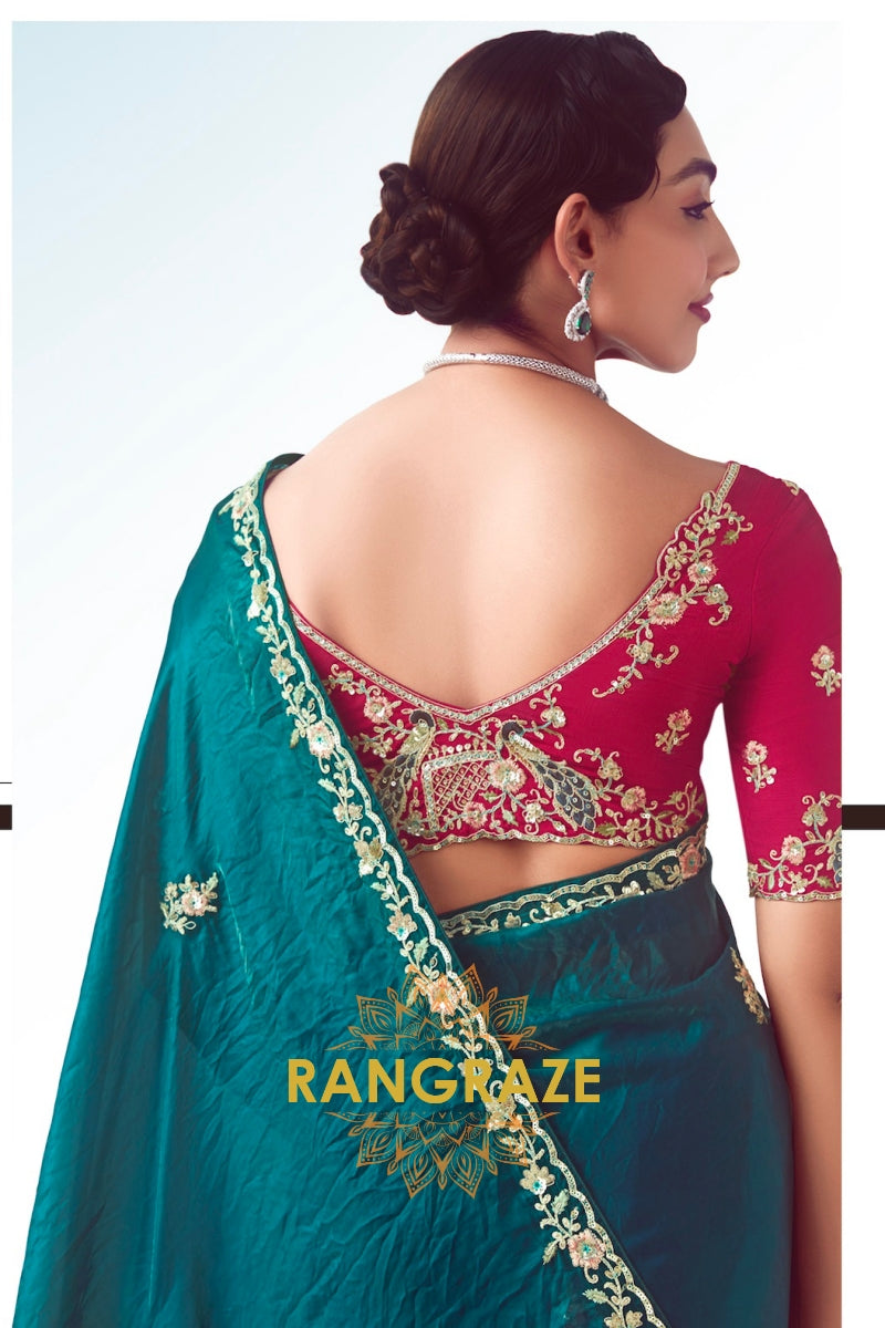 Emerald Gleam Embroidered Saree