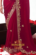 Royal Maroon Zari Embroidered Designer Saree