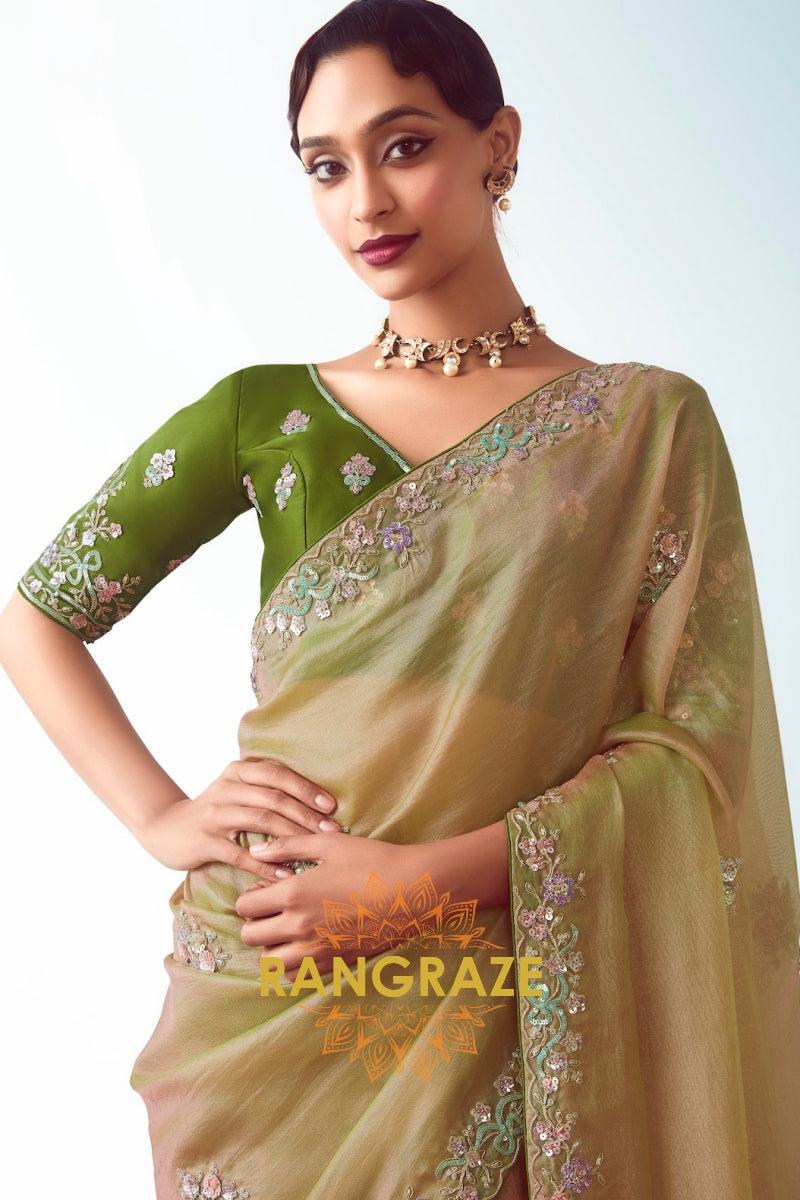 Olive Blush Dream Organza Saree