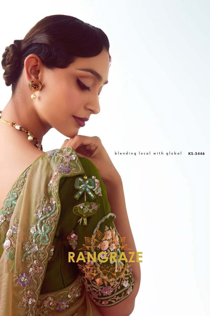 Olive Blush Dream Organza Saree