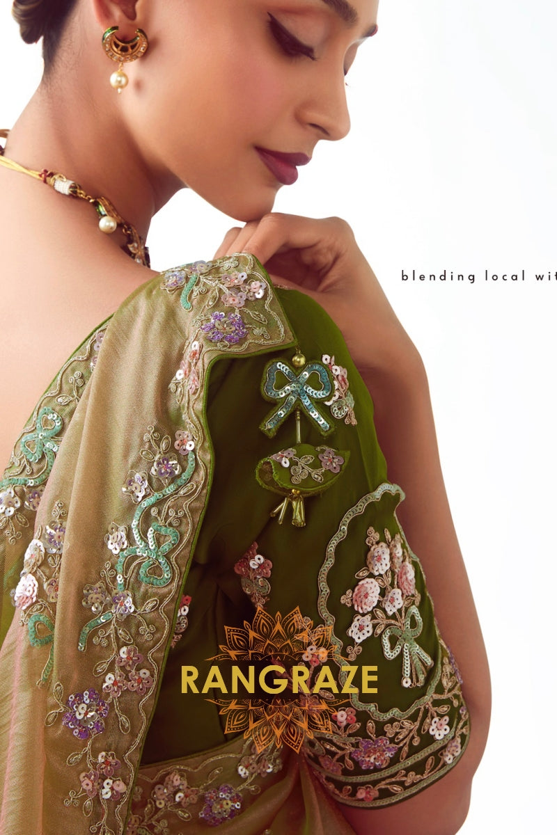 Olive Blush Dream Organza Saree