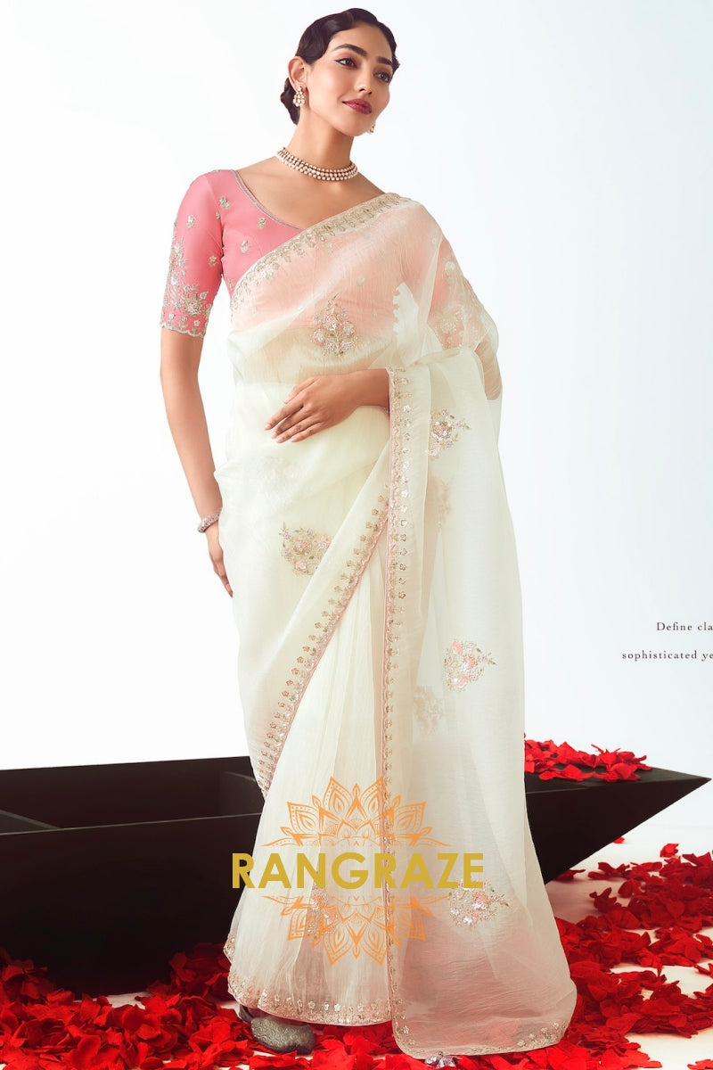 Blush Petal Whisper Embroidered Saree