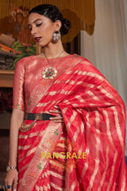 Bridal Red Meenakari Weaving Organza Banarasi Silk Saree