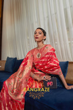 Bridal Red Meenakari Weaving Organza Banarasi Silk Saree