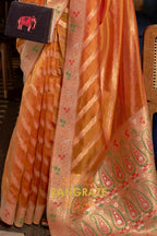 Peach Orange Meenakari Weaving Organza Banarasi Silk Saree