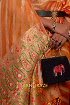 Peach Orange Meenakari Weaving Organza Banarasi Silk Saree