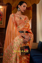 Peach Orange Meenakari Weaving Organza Banarasi Silk Saree