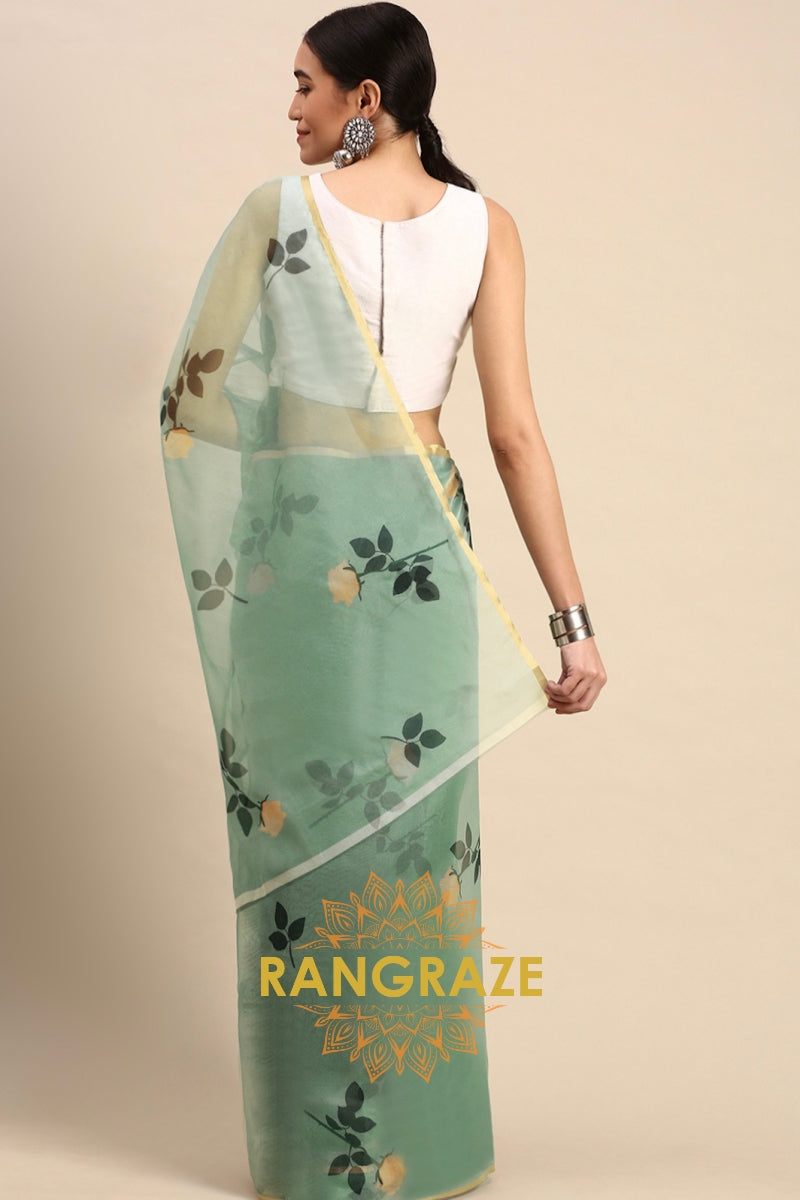 Sea Green Organza Floral Saree