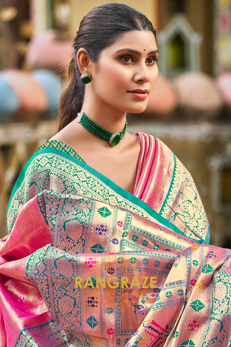 Pink Kanjivaram Silk Saree with Paithani Pallu