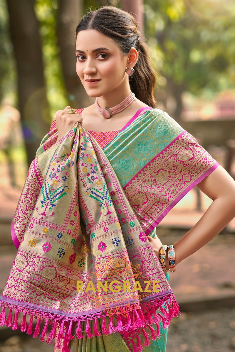 Green Kanjivaram Silk Saree with Paithani Pallu