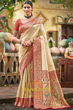 Golden Patola Silk Saree with Traditional Motifs