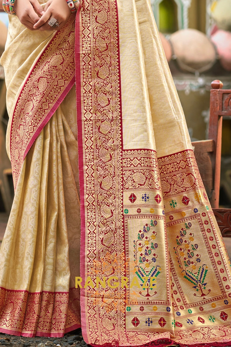 Golden Patola Silk Saree with Traditional Motifs