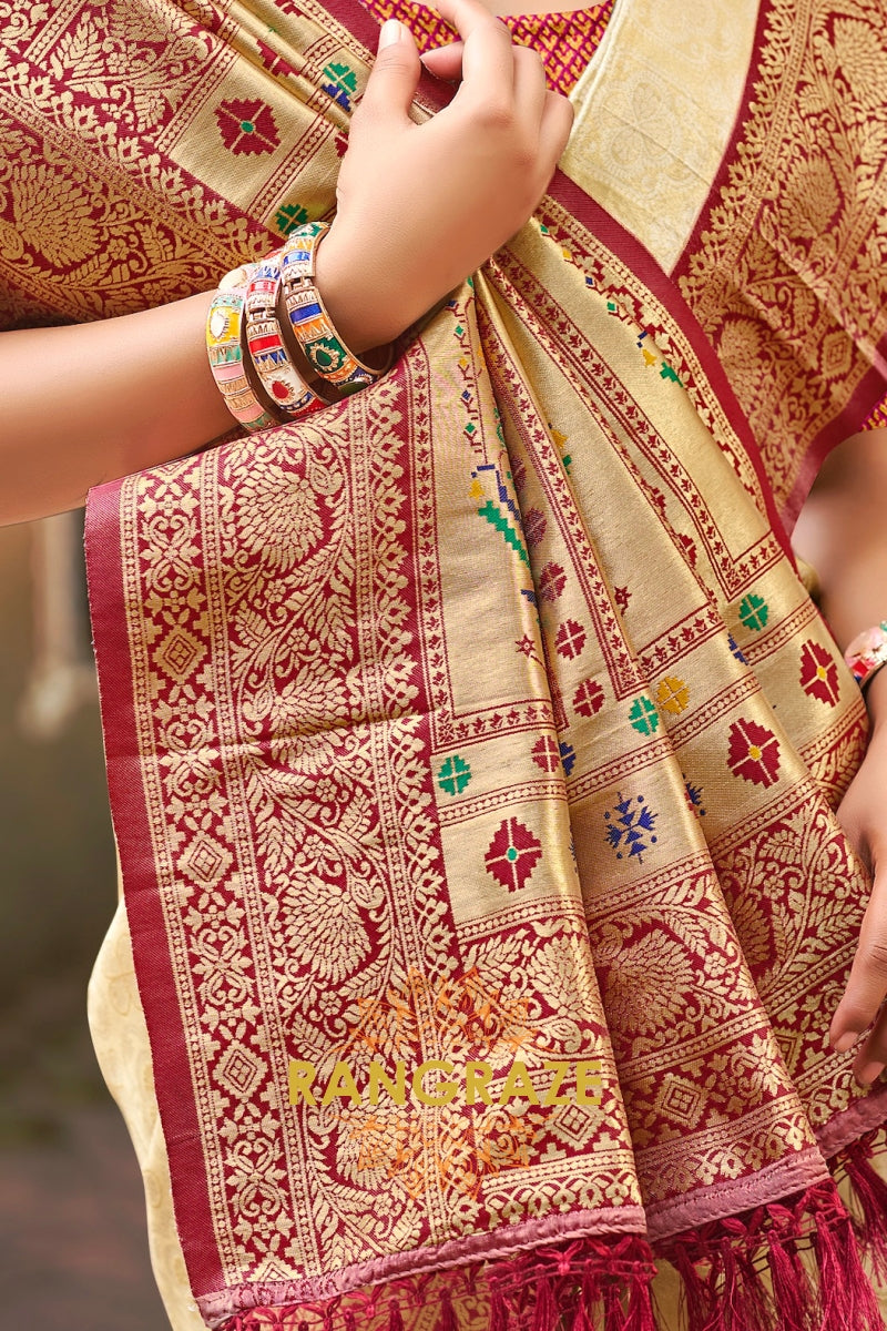 Golden Patola Silk Saree with Traditional Motifs