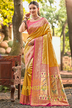 Golden Yellow Kanjivaram Silk Saree with Paithani Pallu