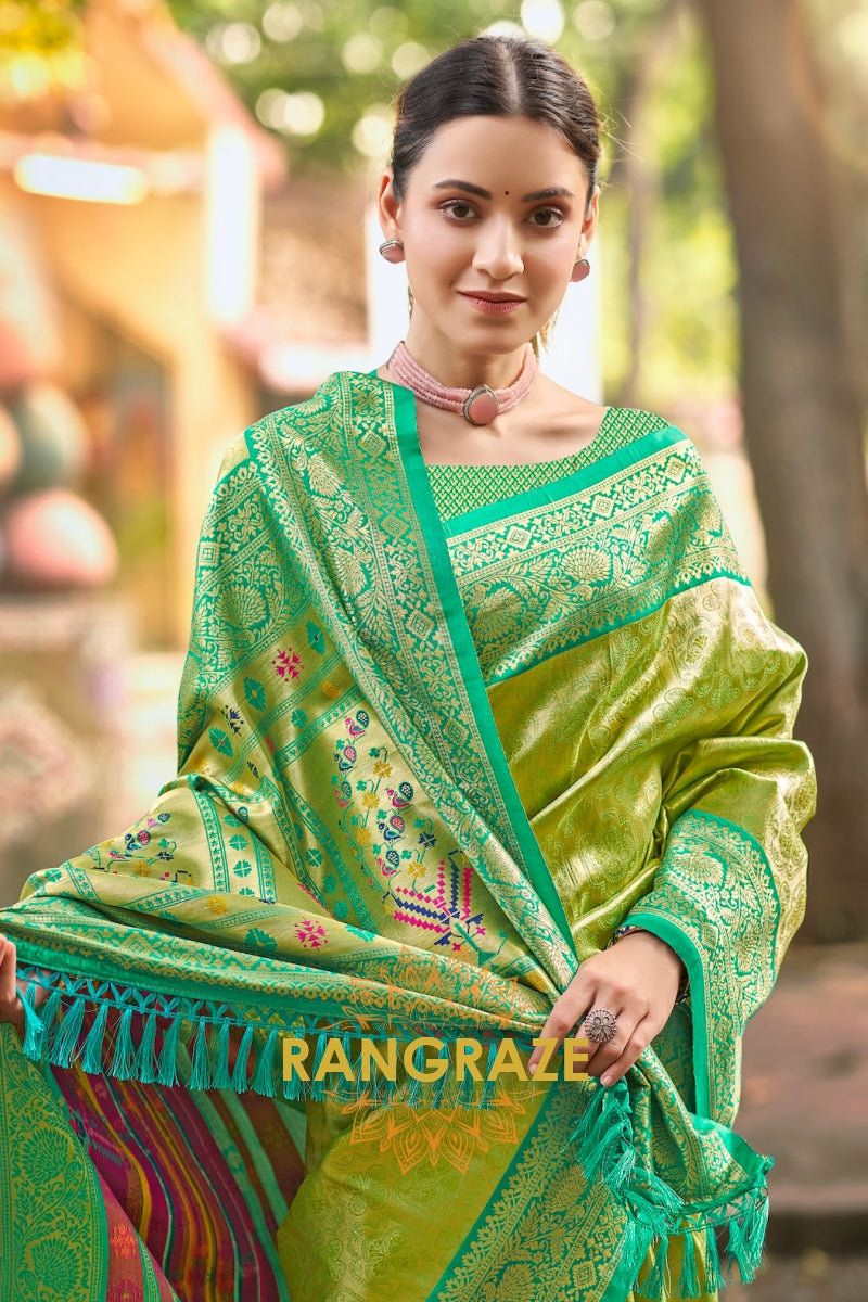 Dark Green Kanjivaram Silk Saree with Paithani Pallu