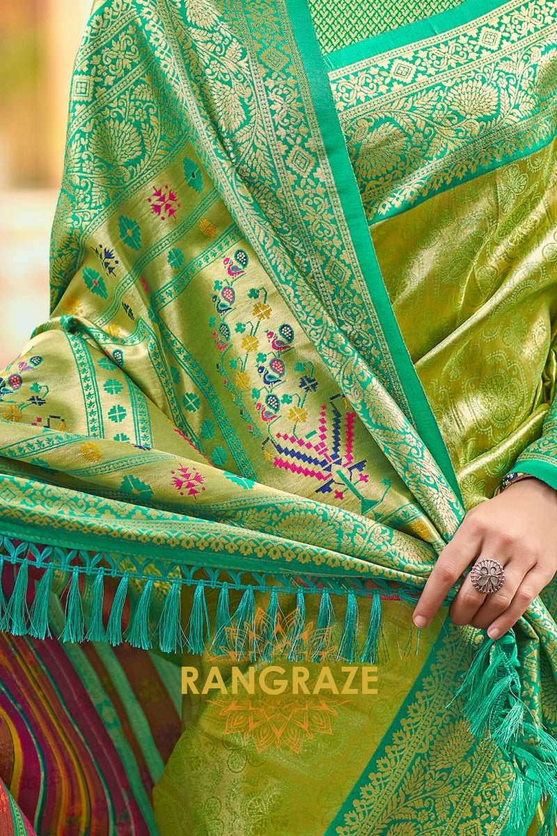 Dark Green Kanjivaram Silk Saree with Paithani Pallu
