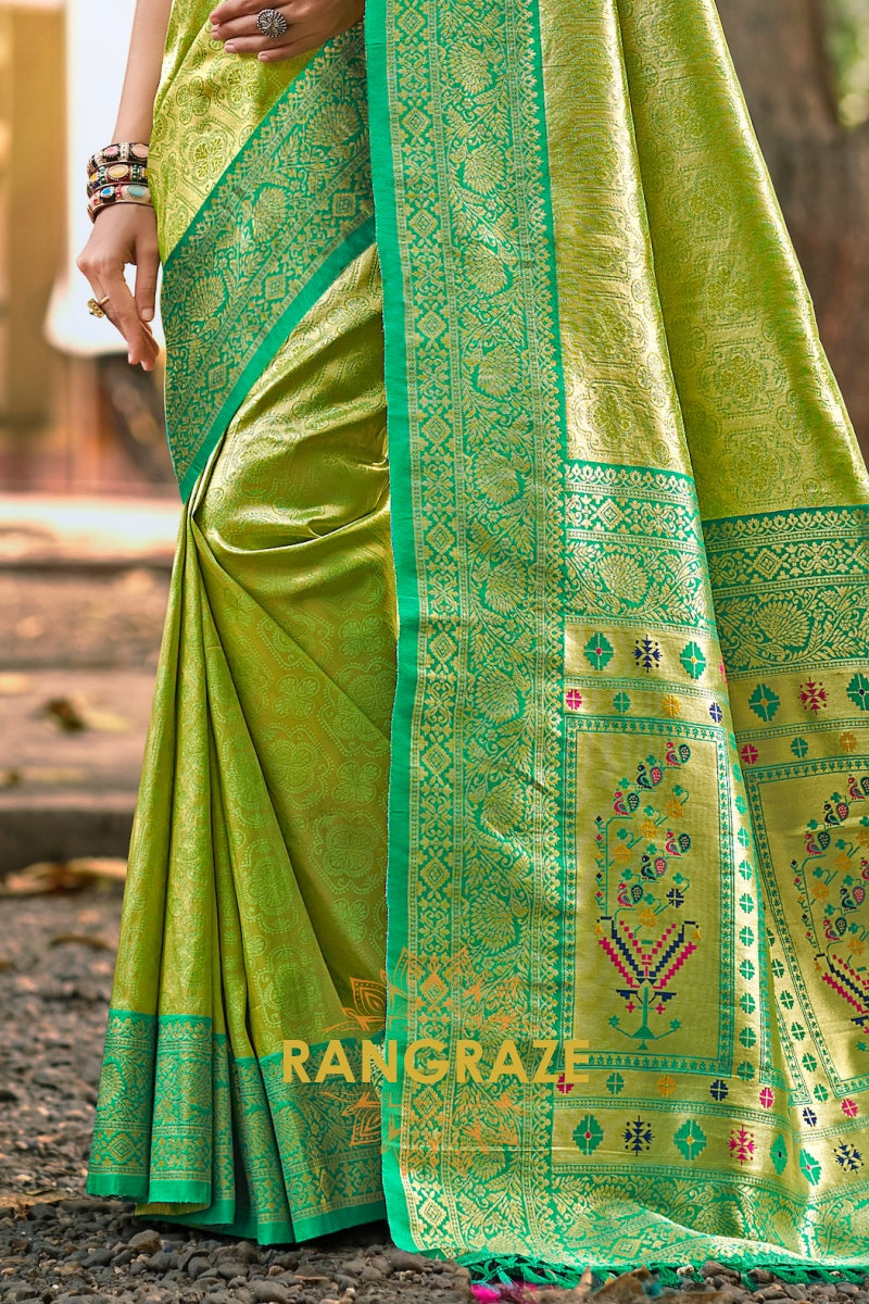 Dark Green Kanjivaram Silk Saree with Paithani Pallu
