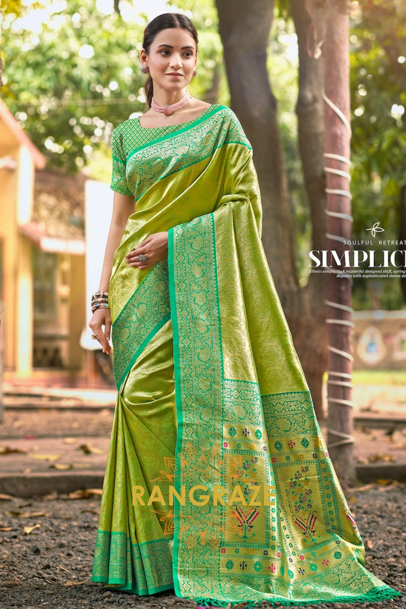 Dark Green Kanjivaram Silk Saree with Paithani Pallu
