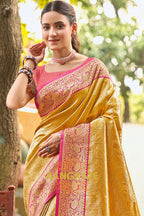 Golden Yellow Kanjivaram Silk Saree with Paithani Pallu