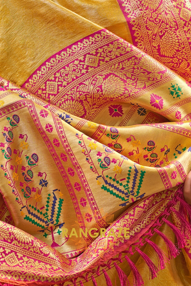 Golden Yellow Kanjivaram Silk Saree with Paithani Pallu