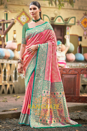 Pink Kanjivaram Silk Saree with Paithani Pallu