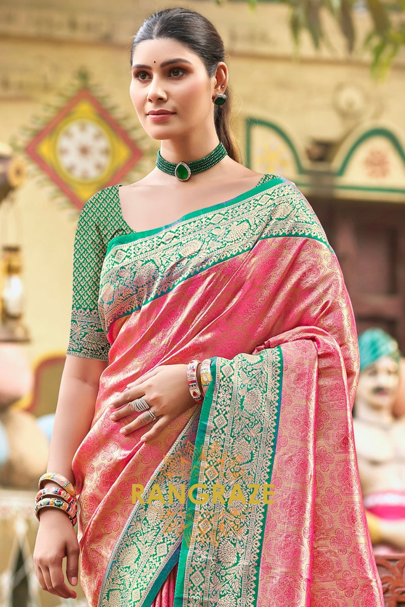 Pink Kanjivaram Silk Saree with Paithani Pallu