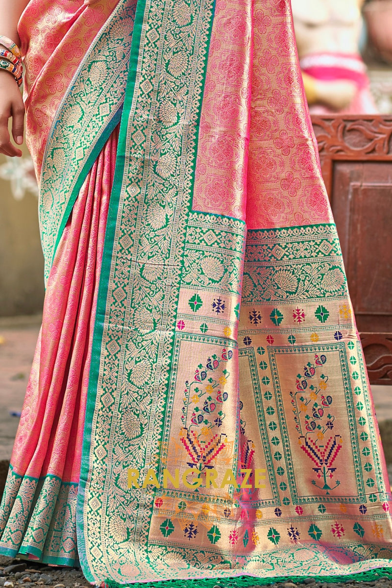 Pink Kanjivaram Silk Saree with Paithani Pallu