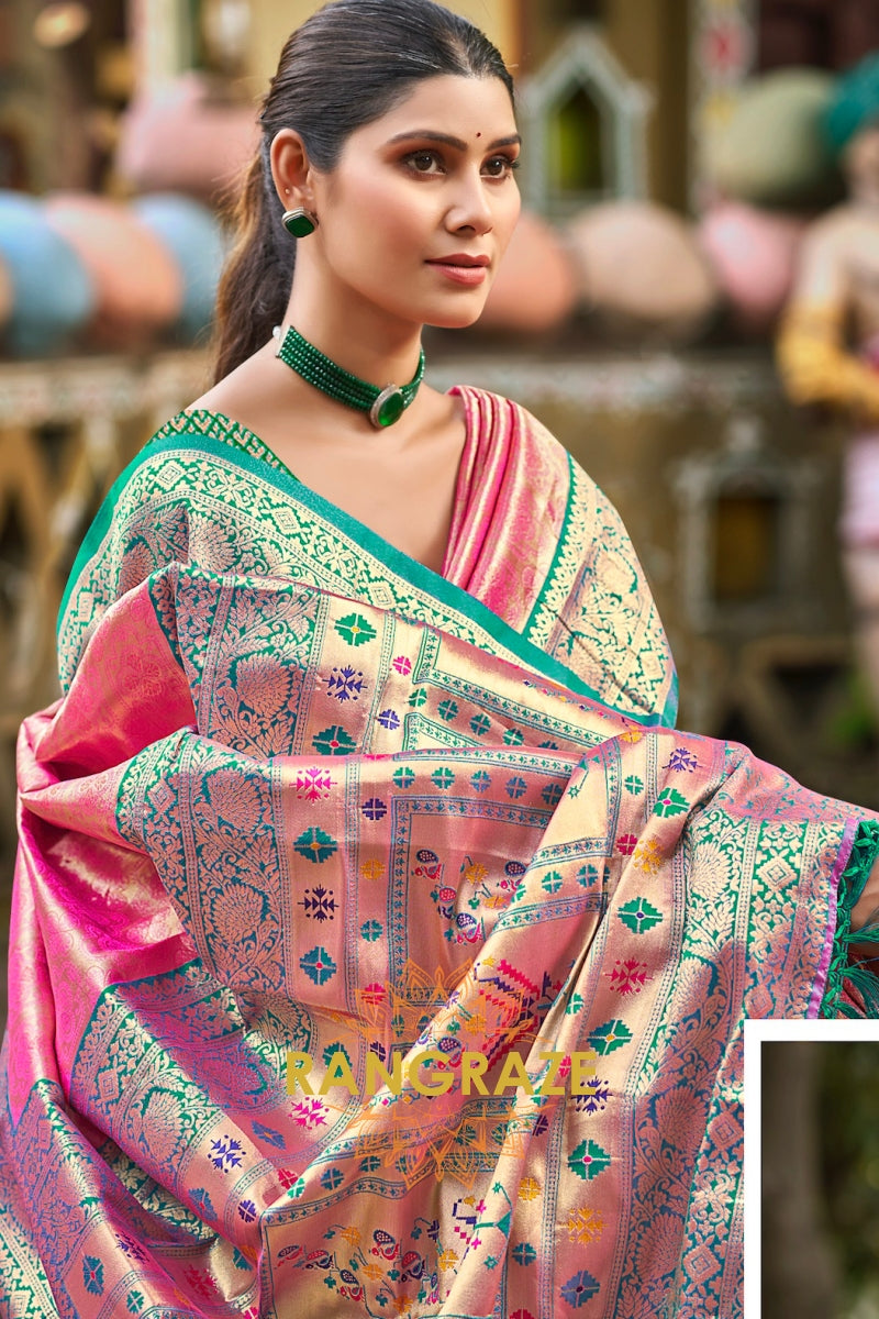 Pink Kanjivaram Silk Saree with Paithani Pallu