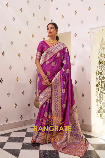 Purple Gold Pure Satin Weaving Banarasi Silk Saree
