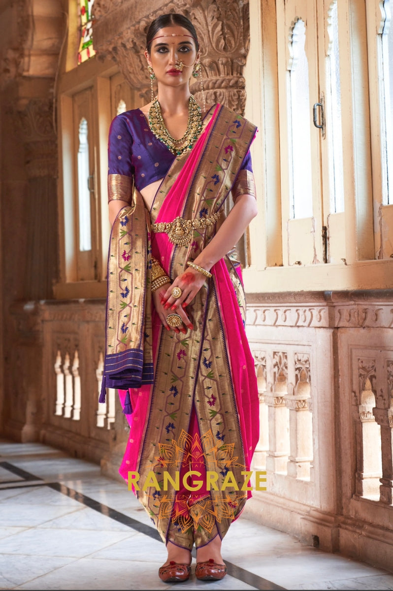 Bright Pink and Purple Paithani Silk Saree