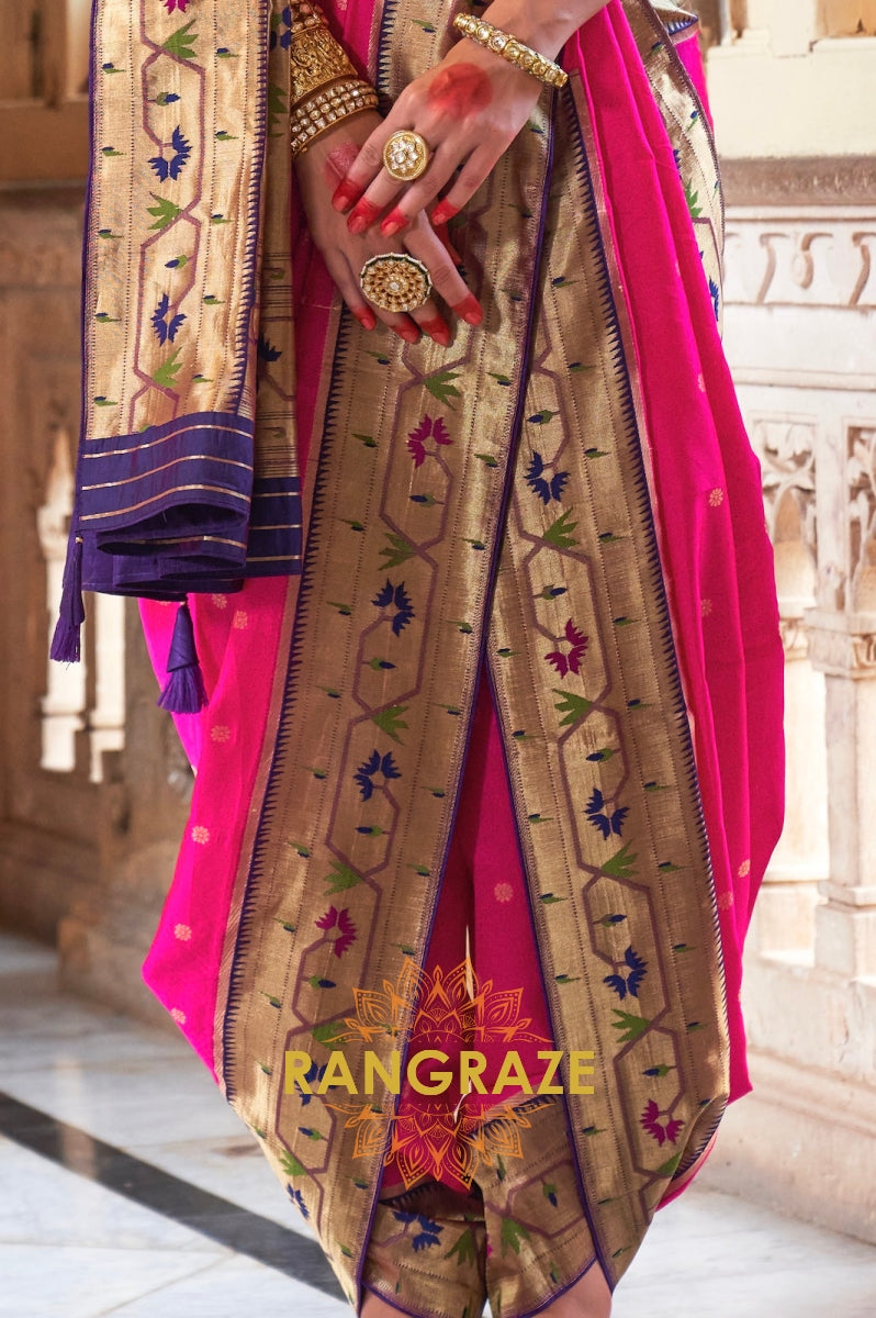 Bright Pink and Purple Paithani Silk Saree