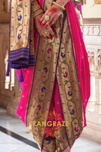 Bright Pink and Purple Paithani Silk Saree