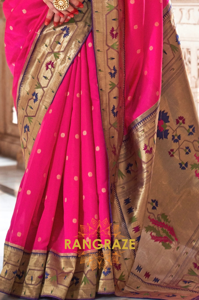Bright Pink and Purple Paithani Silk Saree