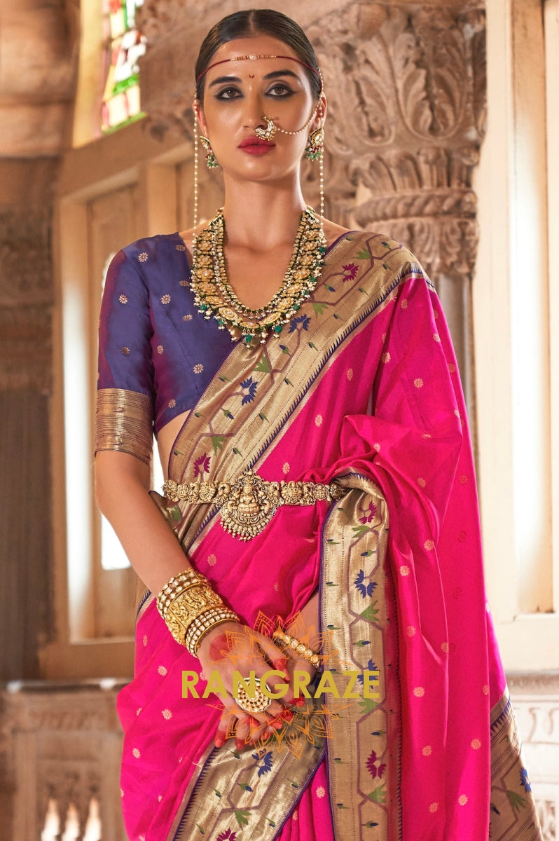 Bright Pink and Purple Paithani Silk Saree