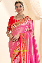 Regal Pink Paithani Tissue Silk Saree with Tassels