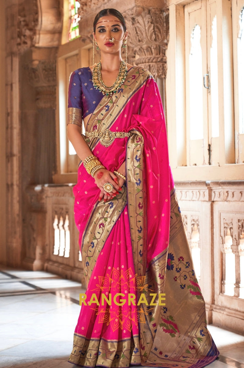 Bright Pink and Purple Paithani Silk Saree