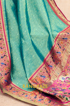 Seafoam Green Paithani Tissue Silk Saree with Zari Border